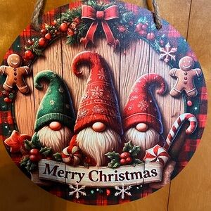 Wooden Christmas wreath, “Merry Christmas Gnomes and Gingerbread Men” 7.87”